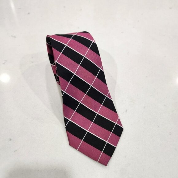 Lauren Ralph Lauren Other - VTG Lauren Ralph Lauren 100% Silk Necktie Pink Black Stripes Preppy University